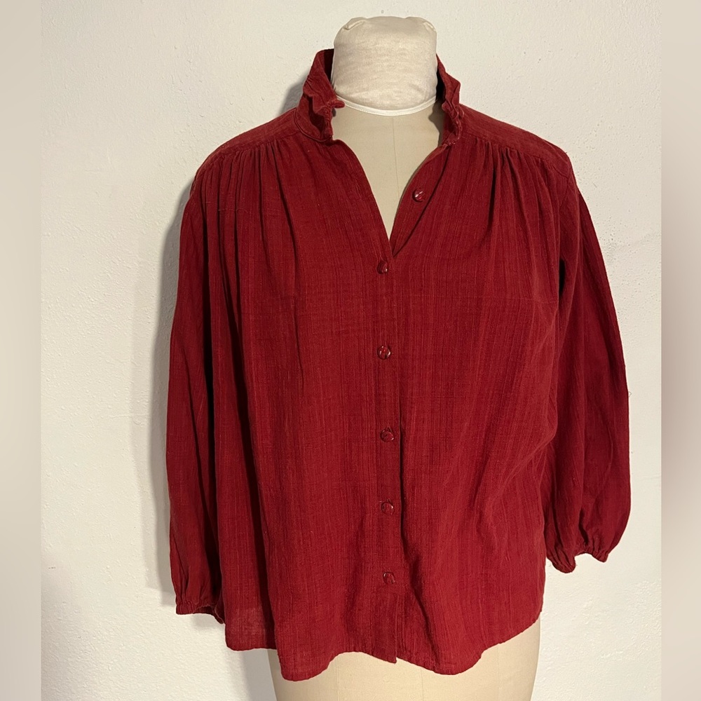 Umber & Ochre Peasant Blouse - Red, Small
